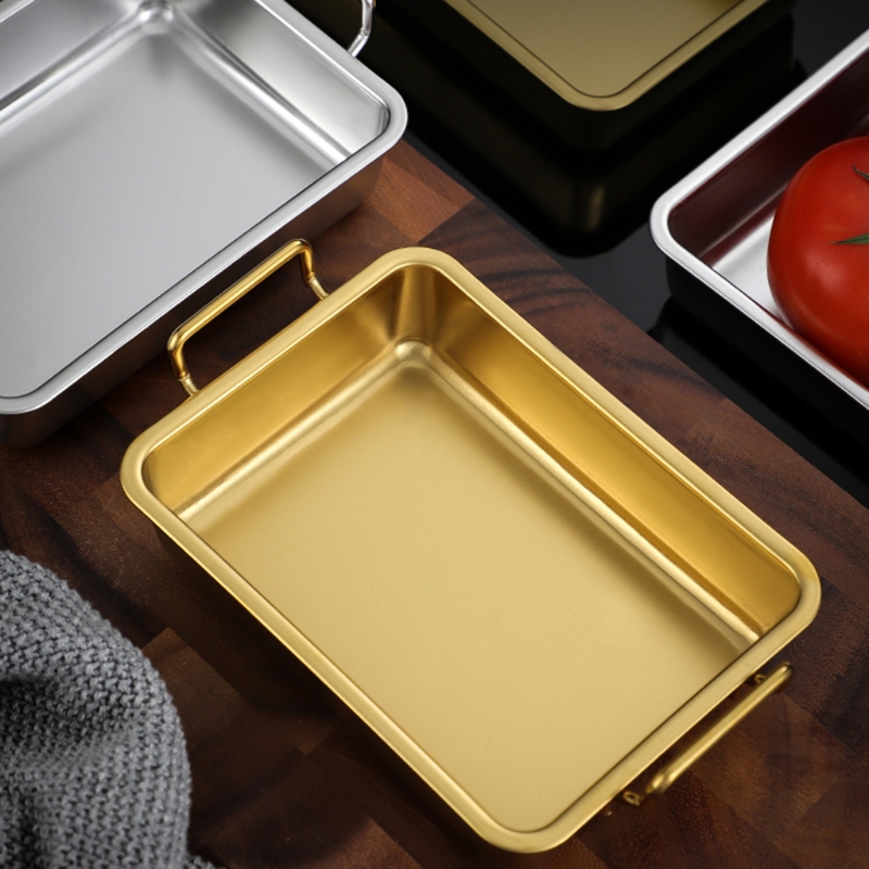 304 Stainless Steel Square Plate for Snack Barbecue Dessert Tray Home Kitchen Dining Table Plates Nut Cake Fruit Plate