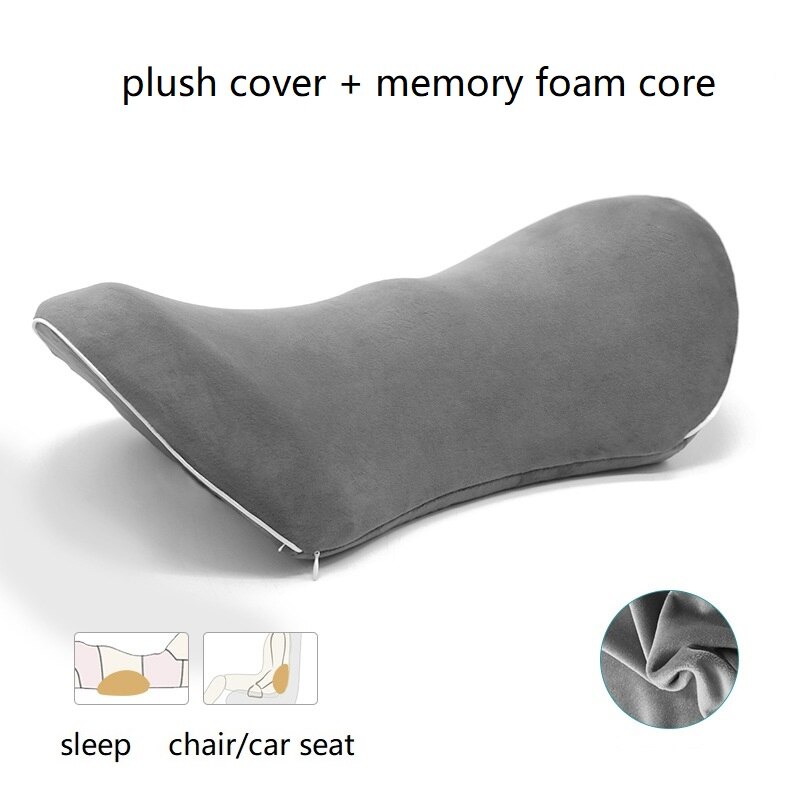 3D Memory Foam waist cushion Pillow Lumbar Support Pillow Car Seat Protect Spine Vertebral Low Back Cushion Bed Sleeping Pillow: dark grey plush