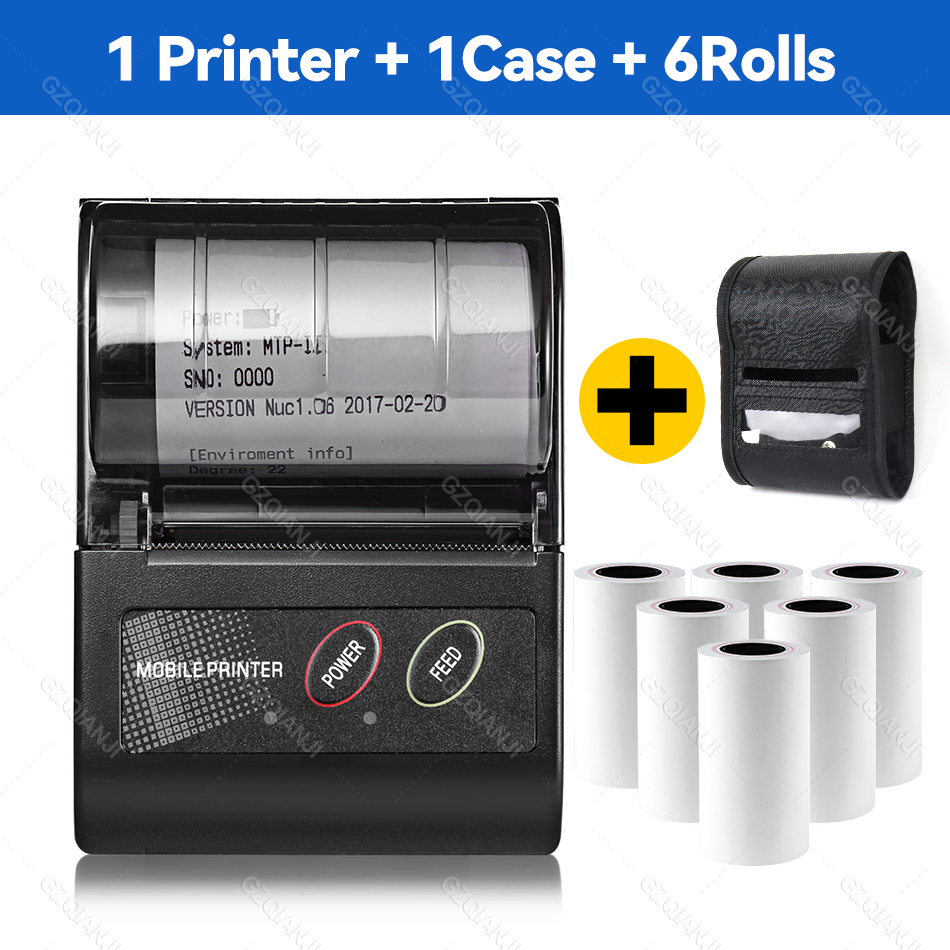 Android phone Mini 58mm Printer 2 inch USB Bluetooth Printer Thermal receipt Free app: Add 6Rolls 1Case / EU plug 