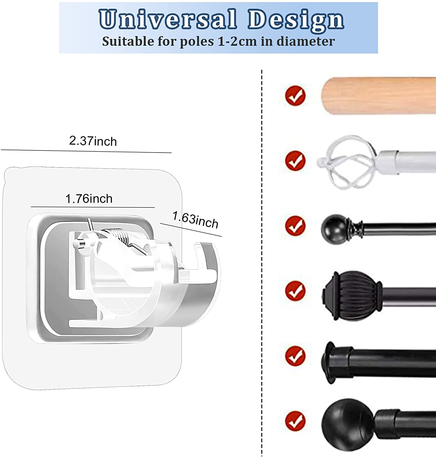4PCS Curtain Rod Hooks Brackets Self Adhesive Curtain Rod Holder Hooks Adjustable Curtain Rod Hooks Curtain Hangers for Bathroom