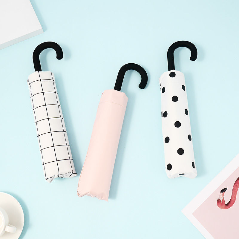Black&amp;white Dot Umbrella Rain Women Uv Hook U-shape Curved Handle Umbrella For Women Windproof Umbrellas