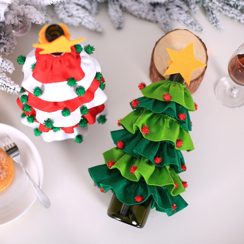 Christmas Wine Bottle Covers Dress Skirt Christmas Dining Table Set Bottle Decoration Cubiertas de botellas de vino de navidad