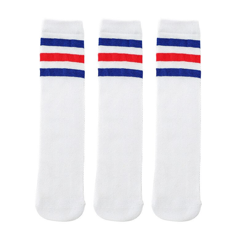 Chaussettes hautes pour filles de 3 à 15 ans, 10 paires/lot, chaussettes d&#39;été en coton rayé, maille respirante, Tube pour enfants, chaussettes au-dessus du genou: Red Blue 10 Pairs / Sock length 35cm