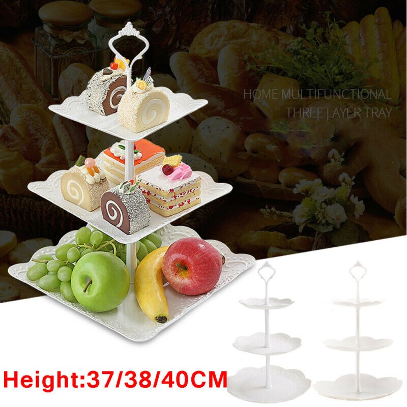 3 Tier Plastic Taart Staan Afternoon Thee Bruiloft Platen Partij Dessertbord Fruit Groente Opbergrek TablewareTool Houder