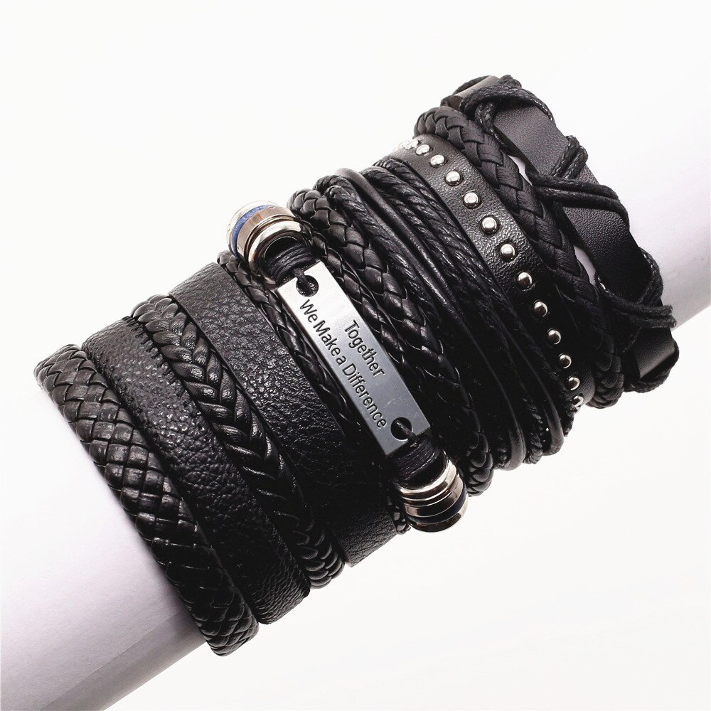 10 pz/impostato intrecciato bracciali in pelle da uomo per donna Vintage ▾ croce parole fascino etnico femminile multistrato avvolgere braccialetti tribali: Oro scuro