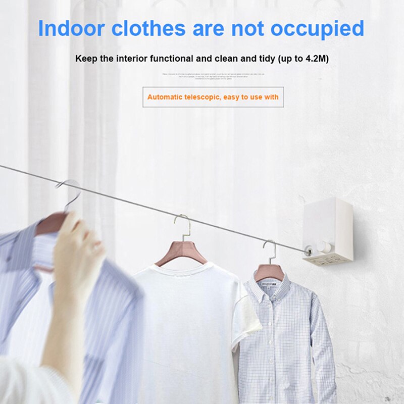 Retractable Clothesline Wall Mounted Clothes Drying Laundry Line Balcony Invisible Drying Rack with Lock To Prevent Sagging