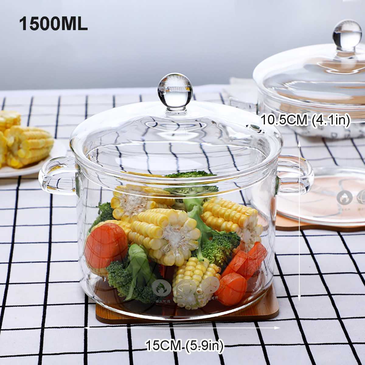 1.4/1.5l husholdnings varmebestandigt glas suppe grød pot mikroovn ild opvarmning gennemsigtig glasskål køkken madlavningsredskaber: 1500ml