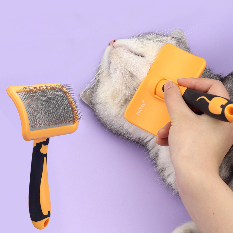Cepillo para perros, peines de acero inoxidable para perros, cepillo de masaje para el cuidado de perros, utensilio para eliminar el pelo de mascotas, Herramientas de limpieza, peine para gatos con mango suave