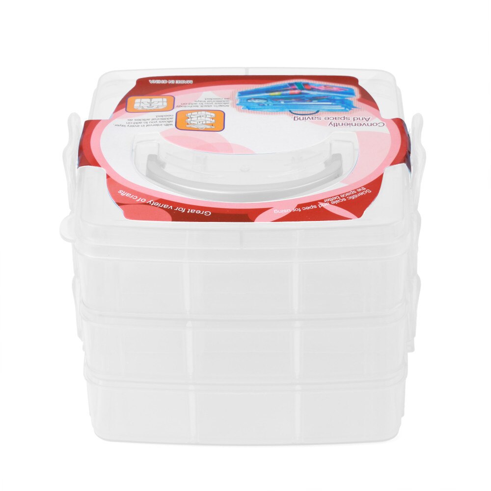 25# Multi-compartment Jewelry Bead Storage Box Clear Plastic Organizer With Handle Large-capacity Multifunctional container: Clear