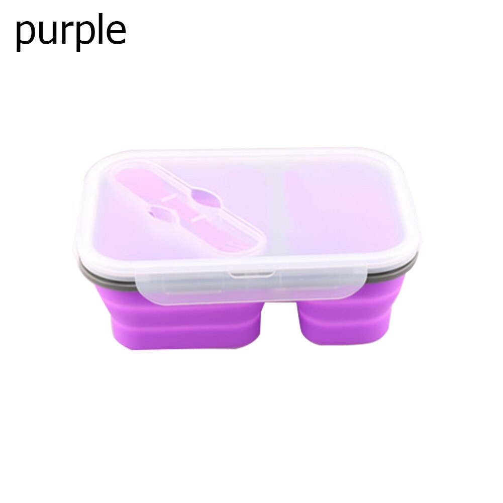 2 Cellen Silicone Inklapbare Draagbare Lunchbox Magnetron Kom Bento Box Vouwen Voedsel Opslag Container Lunchbox 650Ml + 450M: Paars