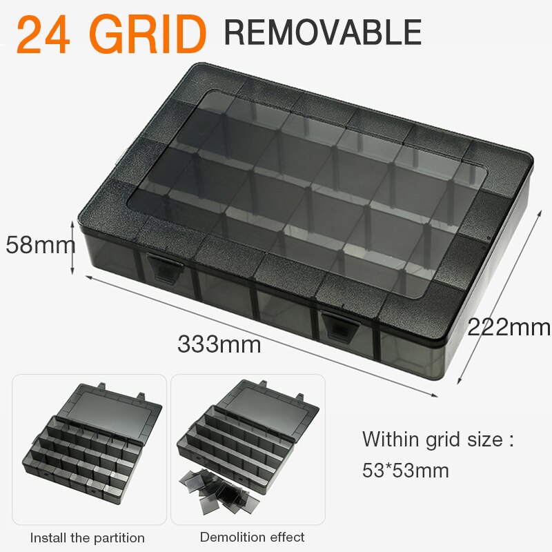 Removable Plastic Portable Parts Box Screw Storage Box Metal Parts Hardware Tool Screwdriver Auto Repair Tool Box: 24 GRID REMOVABLE