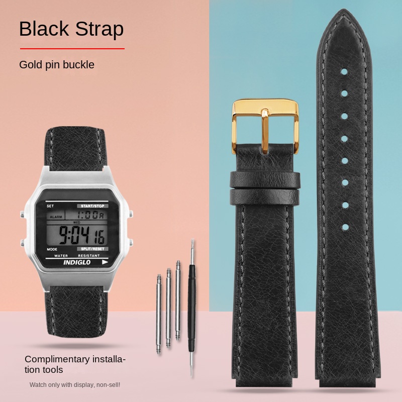 Para Casio pequeño cuadrado AE-1200WH AE1300 AQ-S810W A158 169 W-215/W-S200H SGW-300H correa de cuero pulsera Vintage 18mm TIMEX T80: Negro carbón