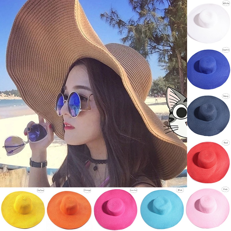 Seaside large brim hats summer straw hat foldable sun hat Summer Sun Hats For Women large Brimmed Straw Sun Hat Folding Beach Gi