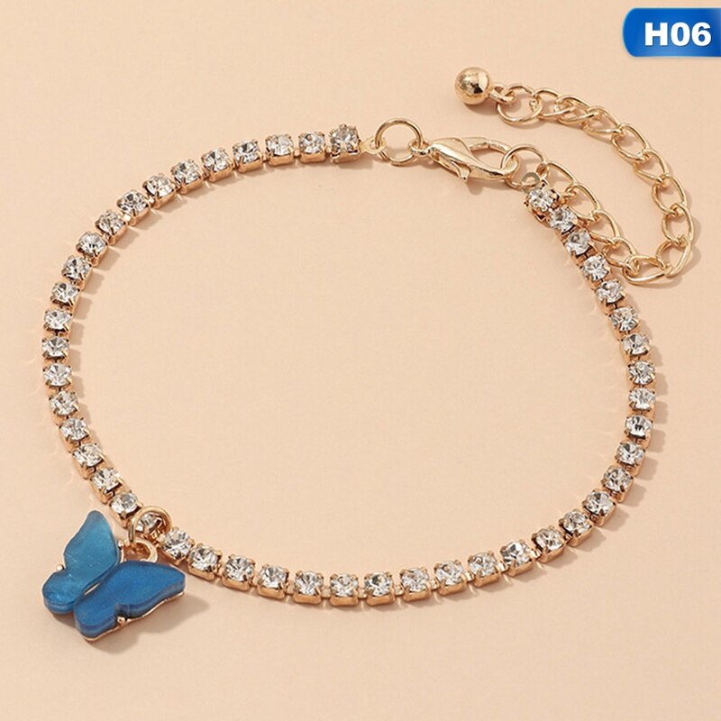 Cuban Link Butterfly Bracelet Gold Crystal Rhinestone Charms Hand Chain Bracelet For Women Jewelry Bulk: BL6030H06