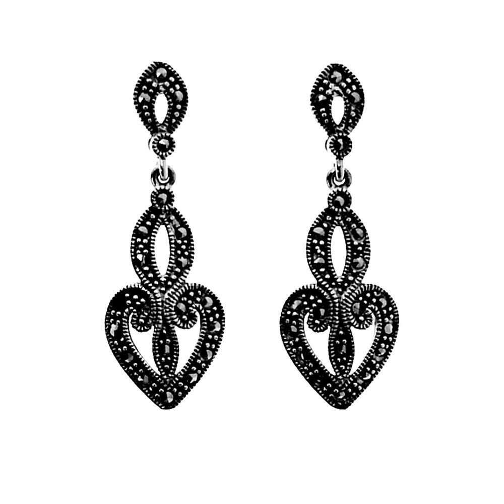 Boucles d'oreilles en argent massif 925m de long 40mm. Marquises fermer la pression des femmes [AC1371]