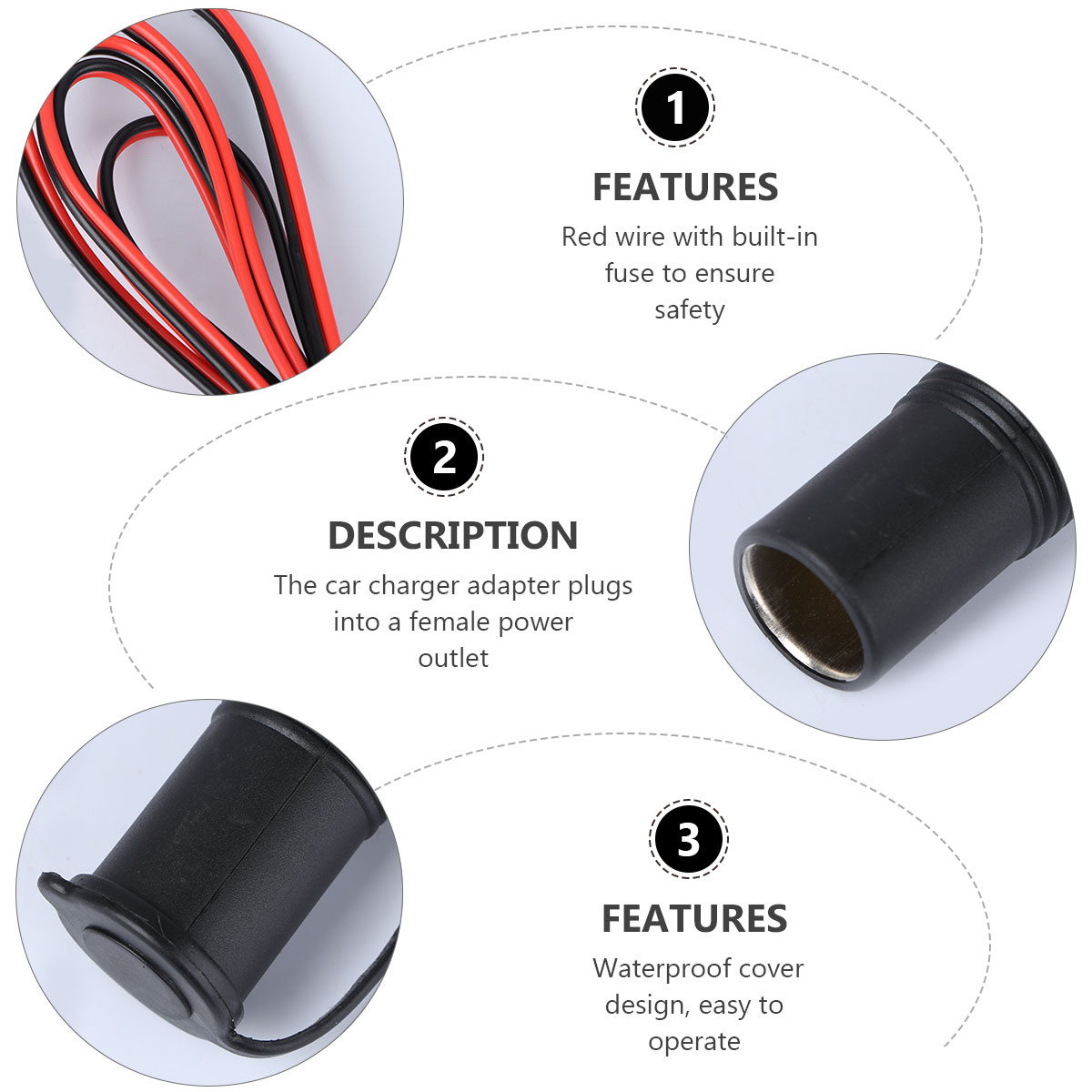 CS-008 Waterproof 12V Car Motorcycle Boat Female Socket Power Plug with 180cm Fuse Connector Wire (Black)