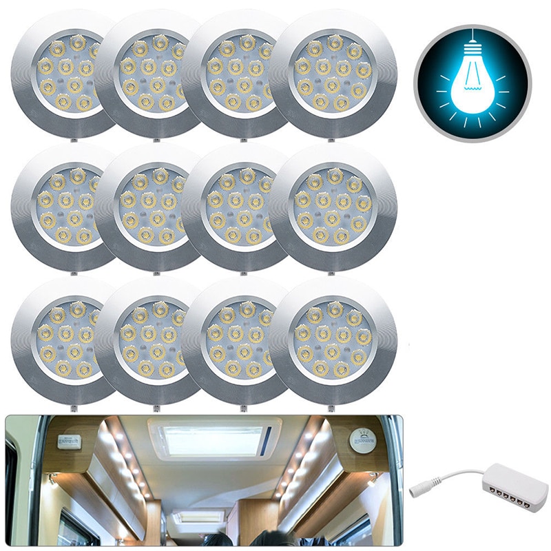 8PCS 12V 3W LED Ceiling Roof Lights RV Camper Cabin Under Cabinet Dome Lamp White Lights Spotlights Auto Parts 3000K