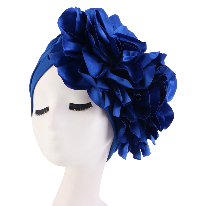 King Flower Turban Women Hair Loss Bonnet Muslim Hat Chemo Cap Hijabs Headscarf Wedding Party Hat Head Wraps Indian Hat Turbante: ROYAL BLUE