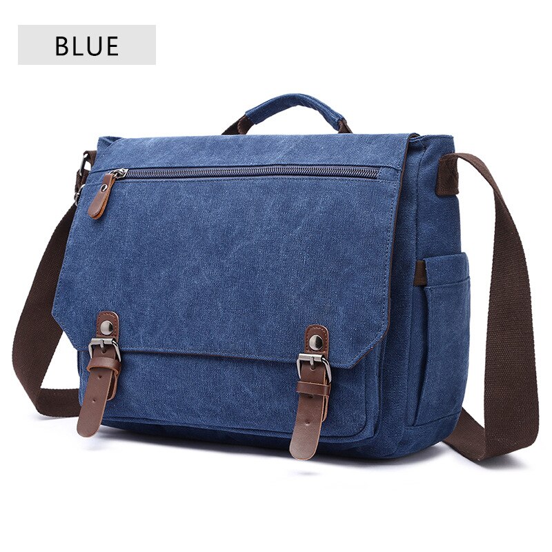 Retro Canvas Multifunction Messenger Shoulder Bag Solid Briefcases Suitcase Card Pocket For Men Women Outdoor Office Bag XA288ZC: Blue