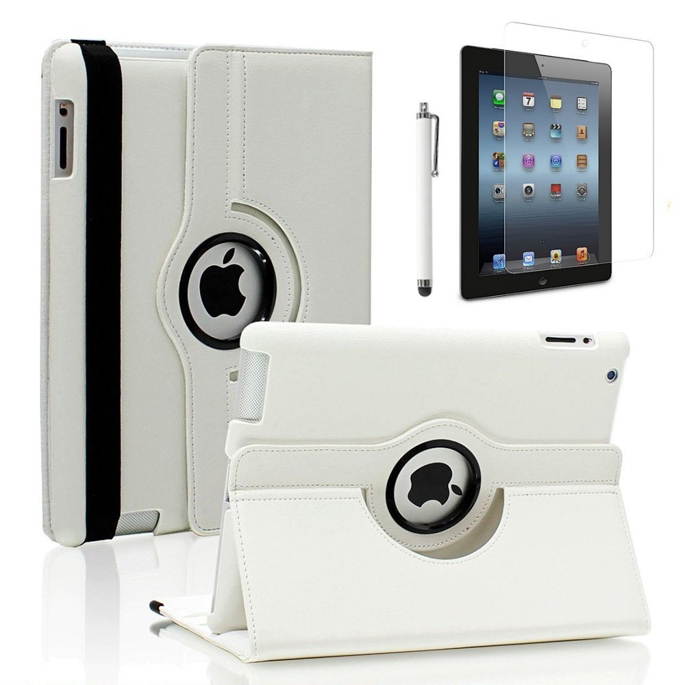 CucKooDo 360 Degree Rotating Stand Smart Case Cover for iPad with Retina Display (iPad 4th), For the iPad 3 & iPad 2: White