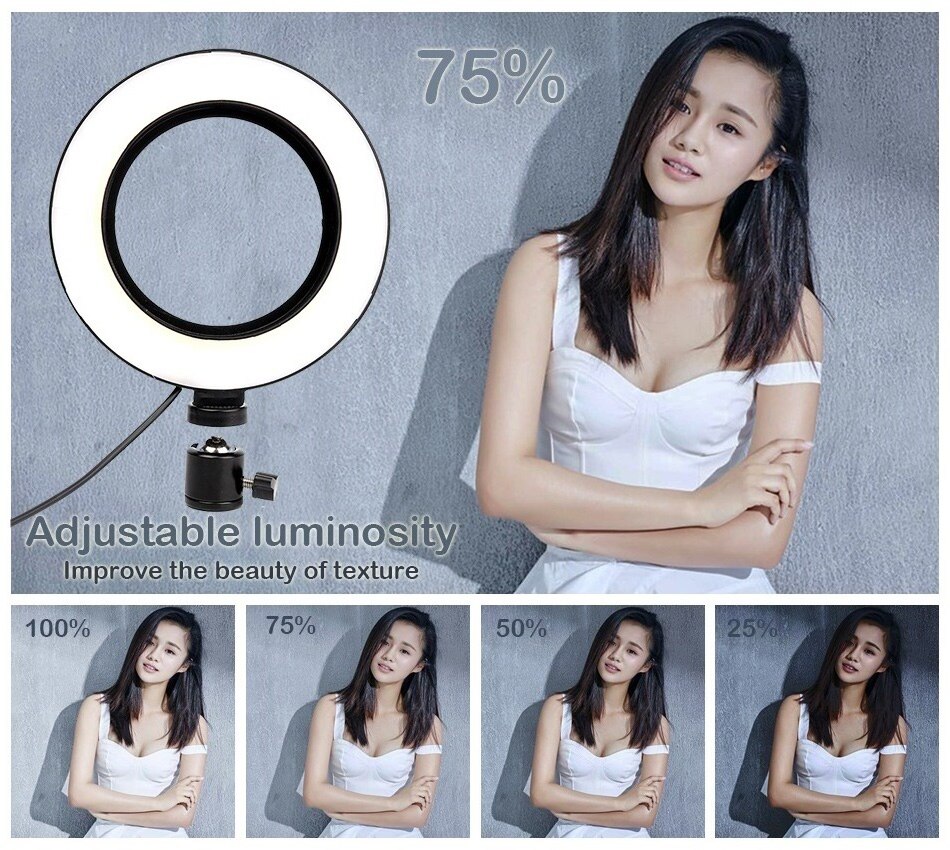 Dimmable LED Ring Light Selfie Ring Lamp Photographic Lighting with Tripod Moblie Phone Clamp Beauty fill light