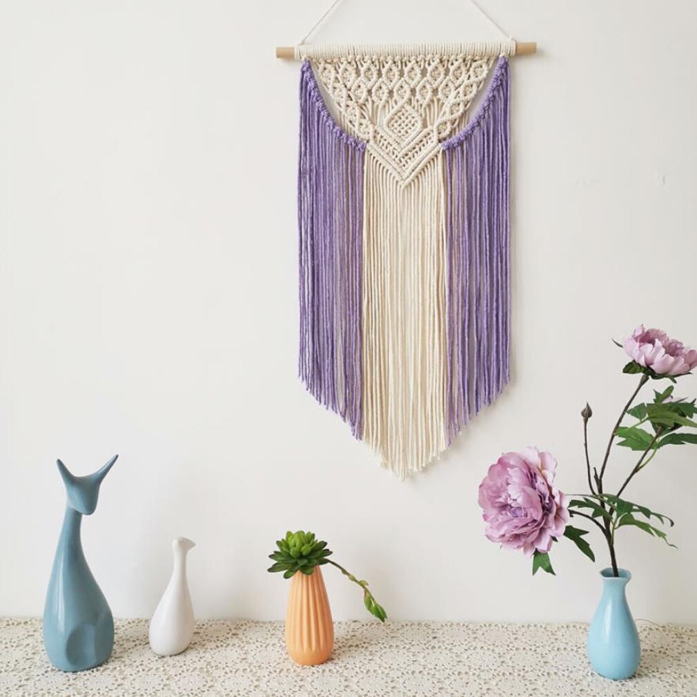 Macrame Woven Wall Hanging Bohemian Color Block Geometric Wall Art Tapestry Decor for Bedroom Living Room