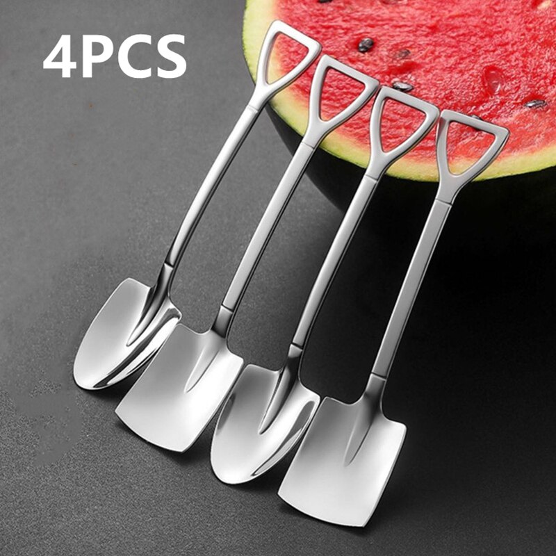 4PCS Coffee Spoon Ice Cream Scoop Stainless Steel Retro Iron Shovel Spoon Cutlery Set Spoon tea-spoon Tableware