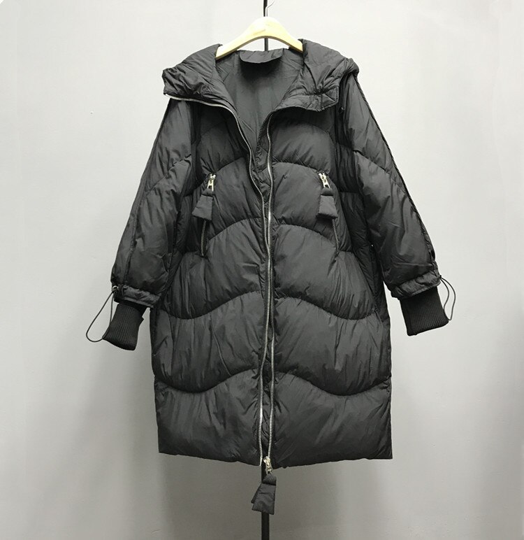 Versión coreana de chaqueta gruesa de pan chaqueta de plumas chaqueta gruesa de longitud media tejida mangas roscadas suelta de gran tamaño