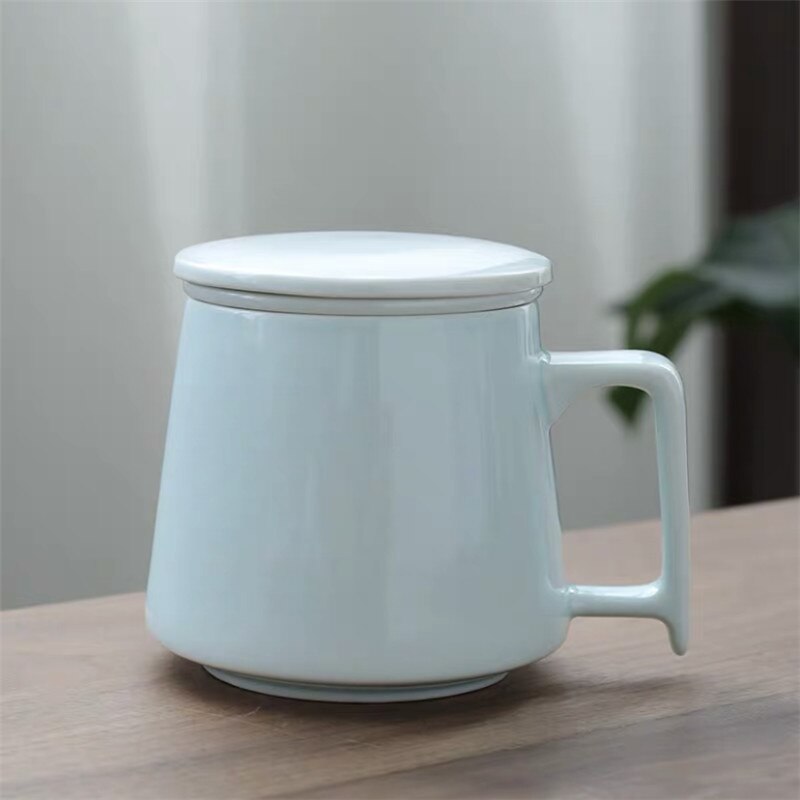 Keramisk sil te krus med låg og filter porcelæn tekop kontor vand separering kop simple hjem drinkware