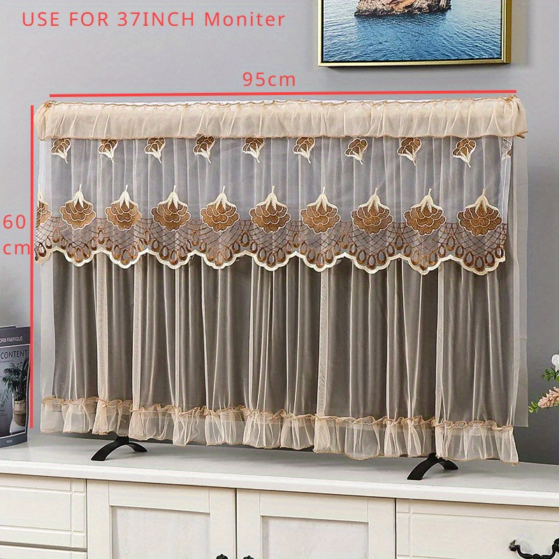 32/37/42INCH Lace Fabric Door Curtain TV Circle Can Be Flipped Dust Cover Monitor Screen Home Decorations Dust Cover: Dark Grey