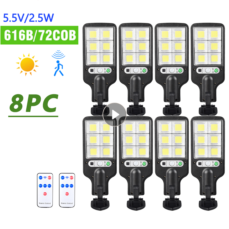 Solar Led Straatverlichting Outdoor Solar Lamp Cob Waterdichte Motion Sensor Beveiliging Verlichting Met Afstandsbediening Voor Huis Tuin Patio Path