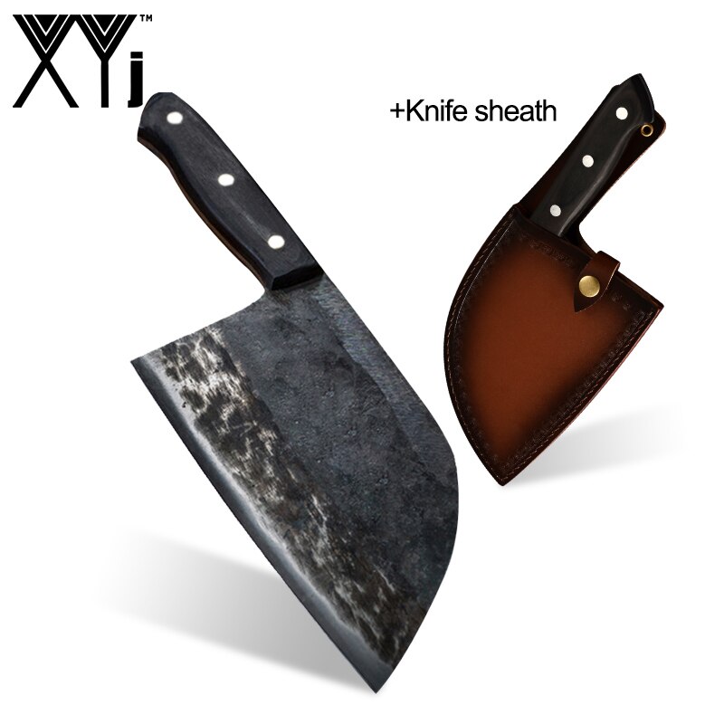 Xyj Volledige Tang Keukenmessen Handgemaakte Gesmeed Highcarbon Bekleed Staal Slagersmes Klassieke Stijl Keuken Koksmes Koken Tool: 2 Piece Set