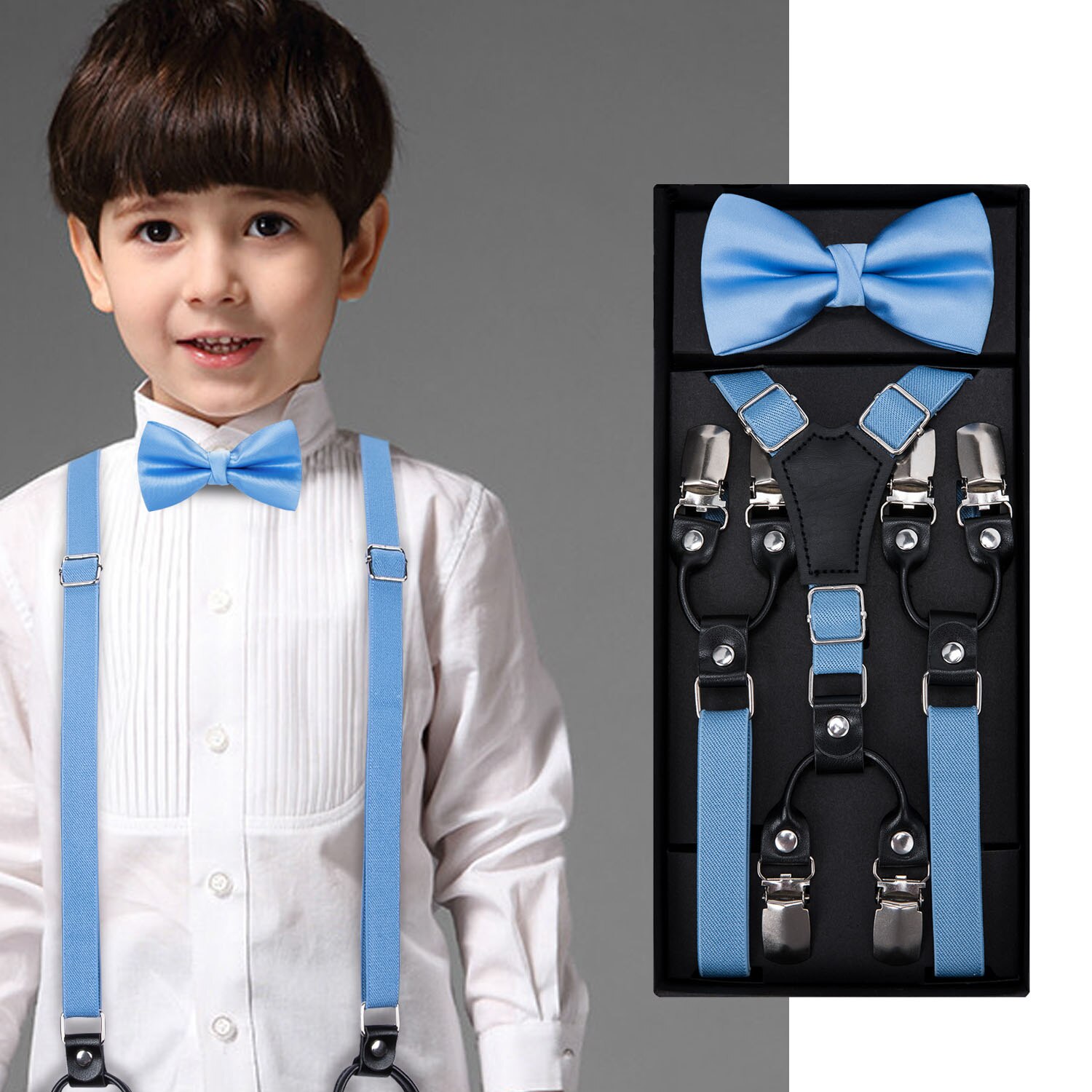 Kids Suspenders Set Boys Girls Blue Wedding Bow Tie Elastic Suspender Sets Children Adjustable Y-Back Brace Belt DH-022 DiBanGu