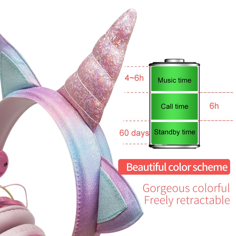 Écouteurs licorne sans fil Bluetooth 5.0, casque avec microphone, pour téléphone portable, tablette PC MP3