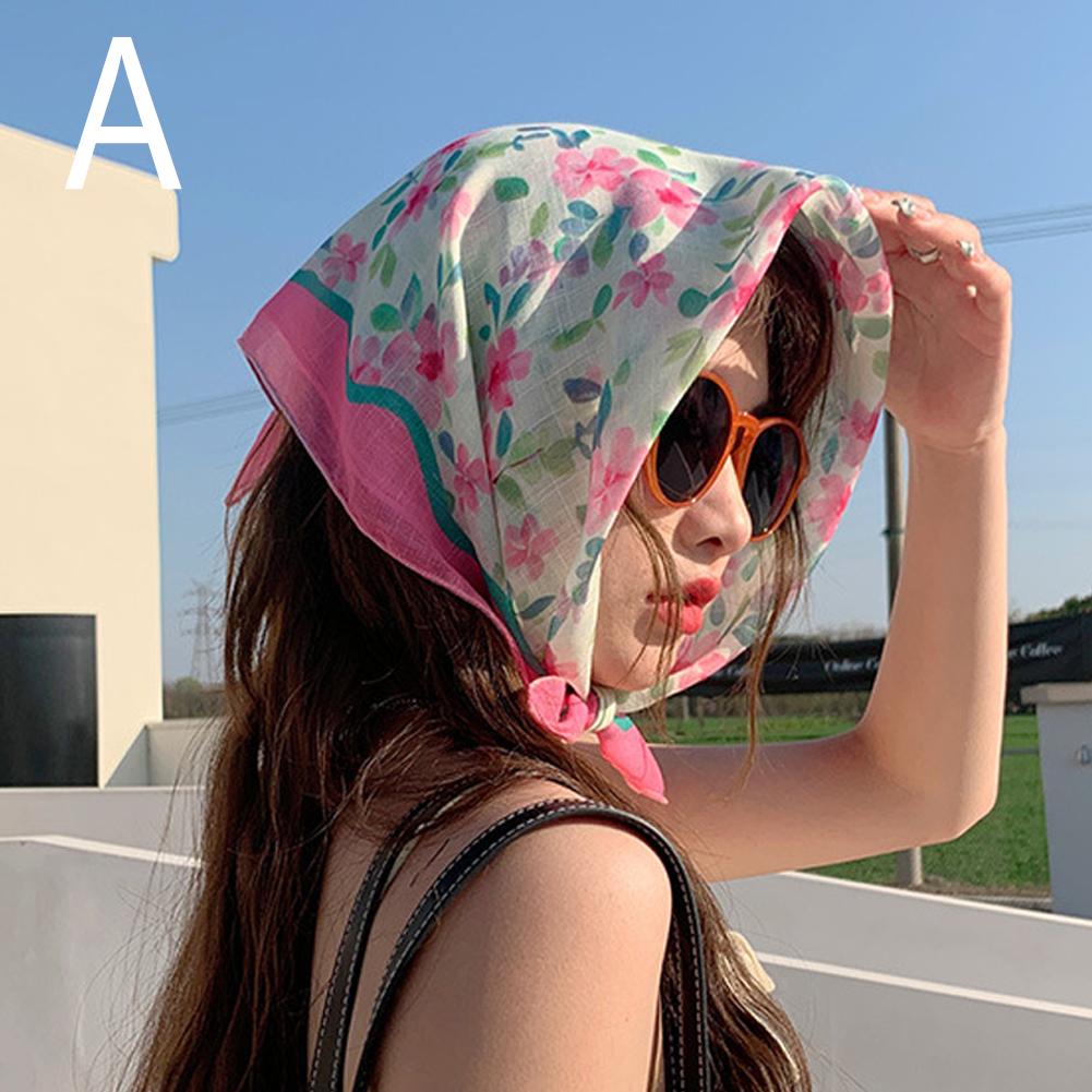 Bufanda pequeña de seda para mujer, pañuelos con flores para el cuello, banda para el pelo, diadema de lino y algodón, pañuelo para el cuello, chal Hijab de 58x58cm suave, novedad de 2024: Lavanda