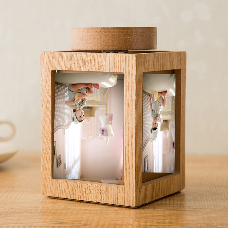 Aqumotic Wood Rotate Photo Frame Kids 1pc Wooden Rotating Music Box Photo Frame Potted Pen Holder