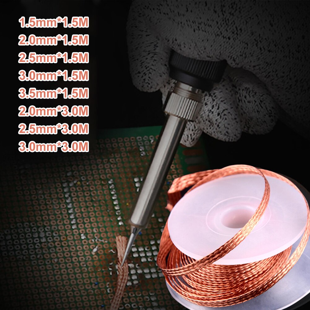 2.0mm/2.5mm/3.5mm 3M Desoldering Braid Welding Solder Remover Wick Wire Low Residue Tin Strip for Electrical Soldering and DIY