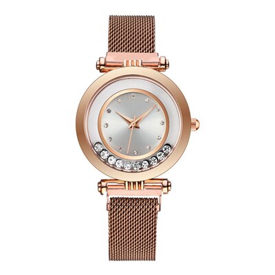 Luxe dameshorloges dameshorloge met vloeiende strass-steentjes, magnetisch dameshorloge met kwarts, relogio feminino, reloj mujer klok: Roségoud