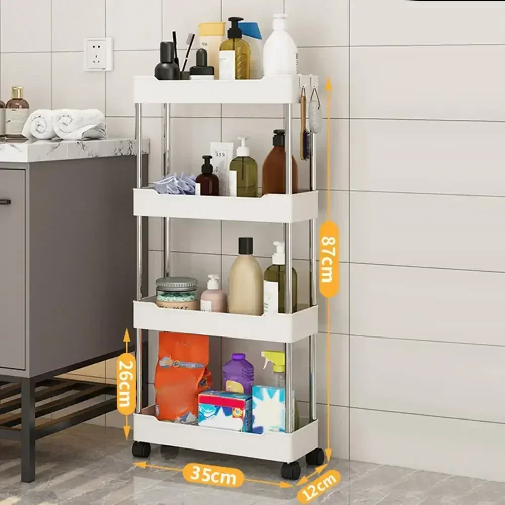 Storage Cart Multifunctional High Capacity Save Space 3/4-Tier Storage Movable Floor-Standing Rolling Vertical Shelf for Kitchen