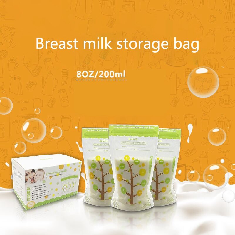 Bimirth 112 pçs 200ml sacos de armazenamento de leite materno do bebê à prova de vazamento alimentos para bebê seguro leite materno freezer armazenamento bolsa