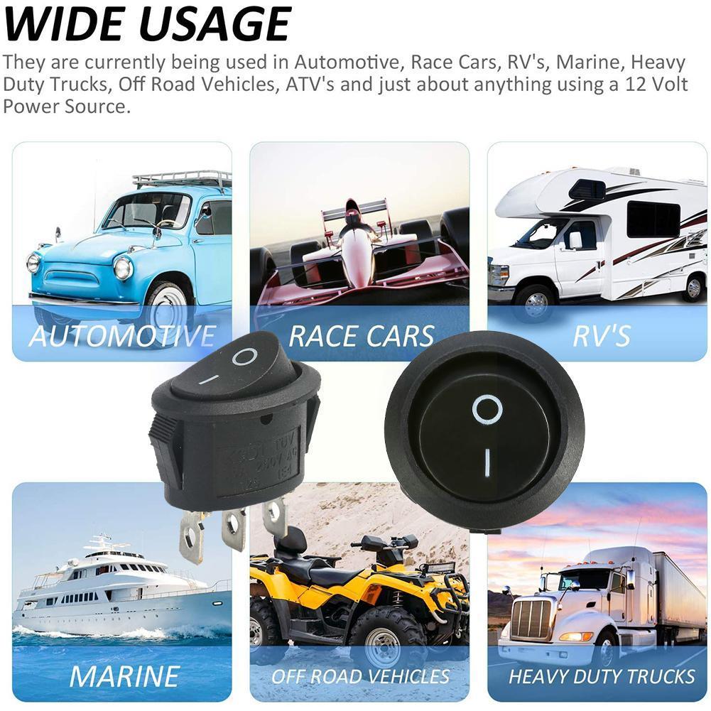 RV Switch Round Black 3 Pin SPST 3 Position ON-OFF-ON 125V 10A Switch ON-OFF 6A 250V 2 Position RV Boat Rocker For Caravan U9A7