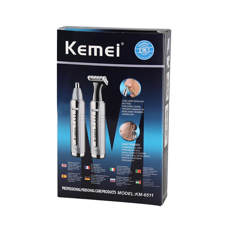 Kemei-tondeuse pour le nez et l'oreille électrique 2 en 1 pour hommes, outils de soins du visage, petite tondeuse avec Guides de coupe: with original box