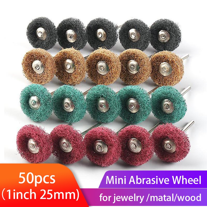 50pcs1 inch Abrasive Wheel Buffing Polishing Wheel Set Scouring Pad 25mm Sanding Head Polishing Brush for Dremel Tool