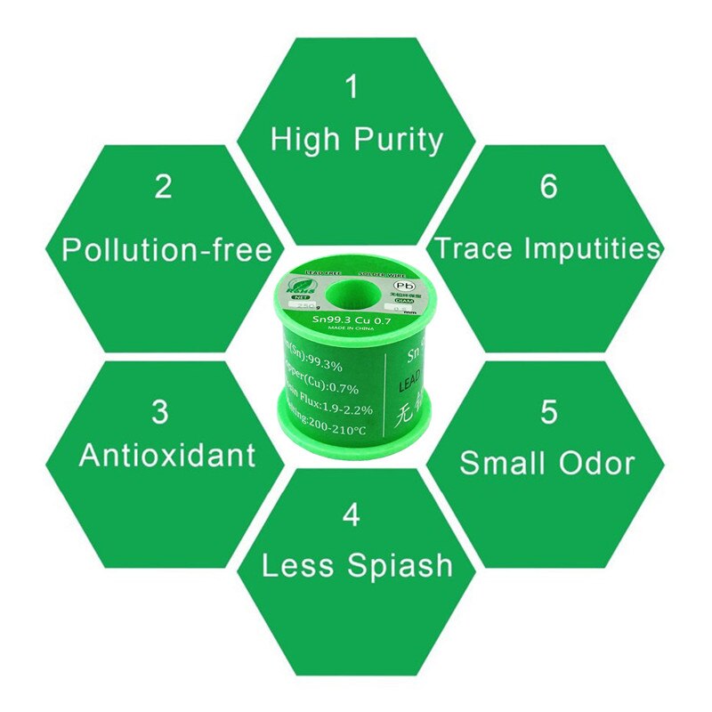 250g 500g 0,5/0,6/0,8/1,0/1,2/2,0mm Sn99.3 Cu0.7 Leed-Alambre de soldadura rollo sin plomo colofonia Core flujo herramienta de soldadura