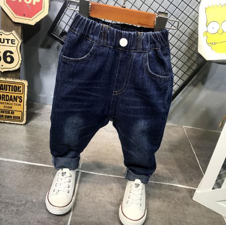 Märkesjeans vår och höst barnpojkar jeans baby elastiska byxor 2-7 år gamla barn