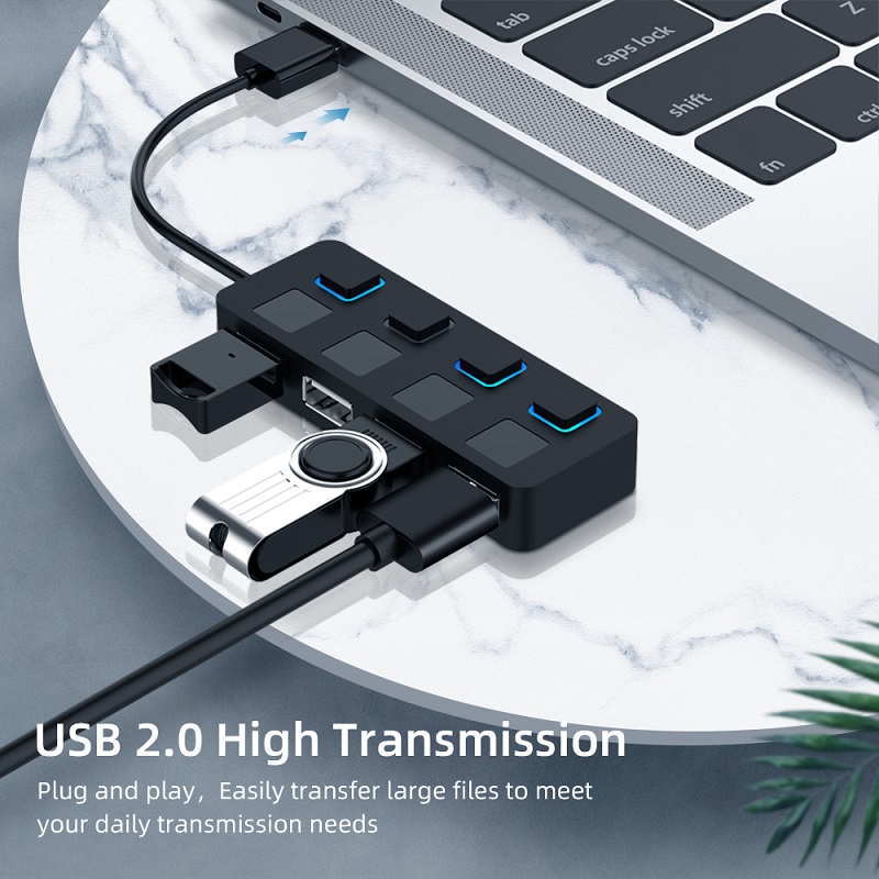 USB 2,0 Hub Multi USB Splitter 4 Häfen Expander Mehrere USB 2,0 Hub LED-anzeige Energie Adapter mit Schalter Für Computer Laptop