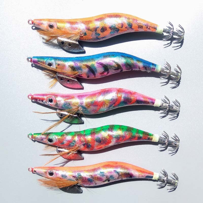 5pcs Top Gold/Glans kleur calamar inktvis jigs Japan type vissen squid lokt Harde vissen lokken sterke vissen haak: Default Title