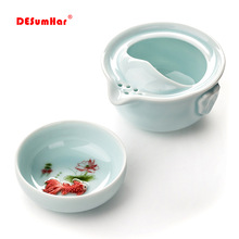 Celadon 3D Carp Travel tea set,Blue gaiwan tea set,Kung Fu Tea set Include 1 TeaPot 1 Cup,Beautiful and easy teapot