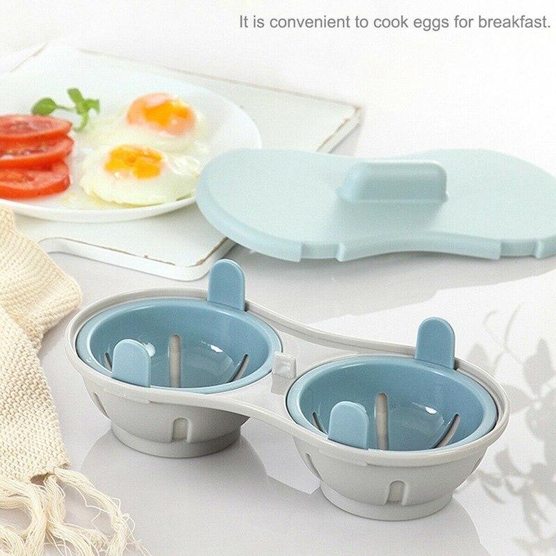 Double-layer Kitchen Microwave Steamed Egg Box Steamed Egg Drain Box Yellow Blue with Lid Two Grids Steamed Two Eggs Box