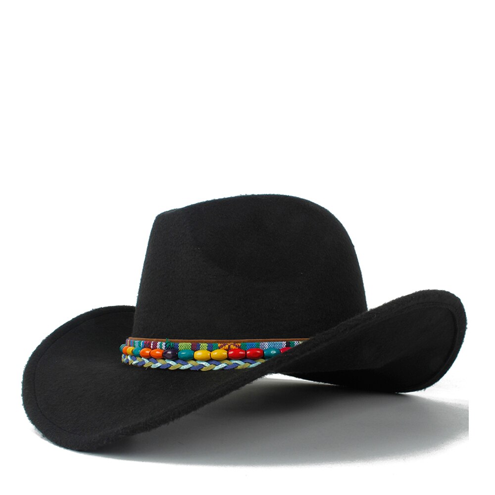 Barn ull ihålig western cowboyhatt roll-up brätte pojke flicka outblack sombrero hombre jazz keps storlek 52-54